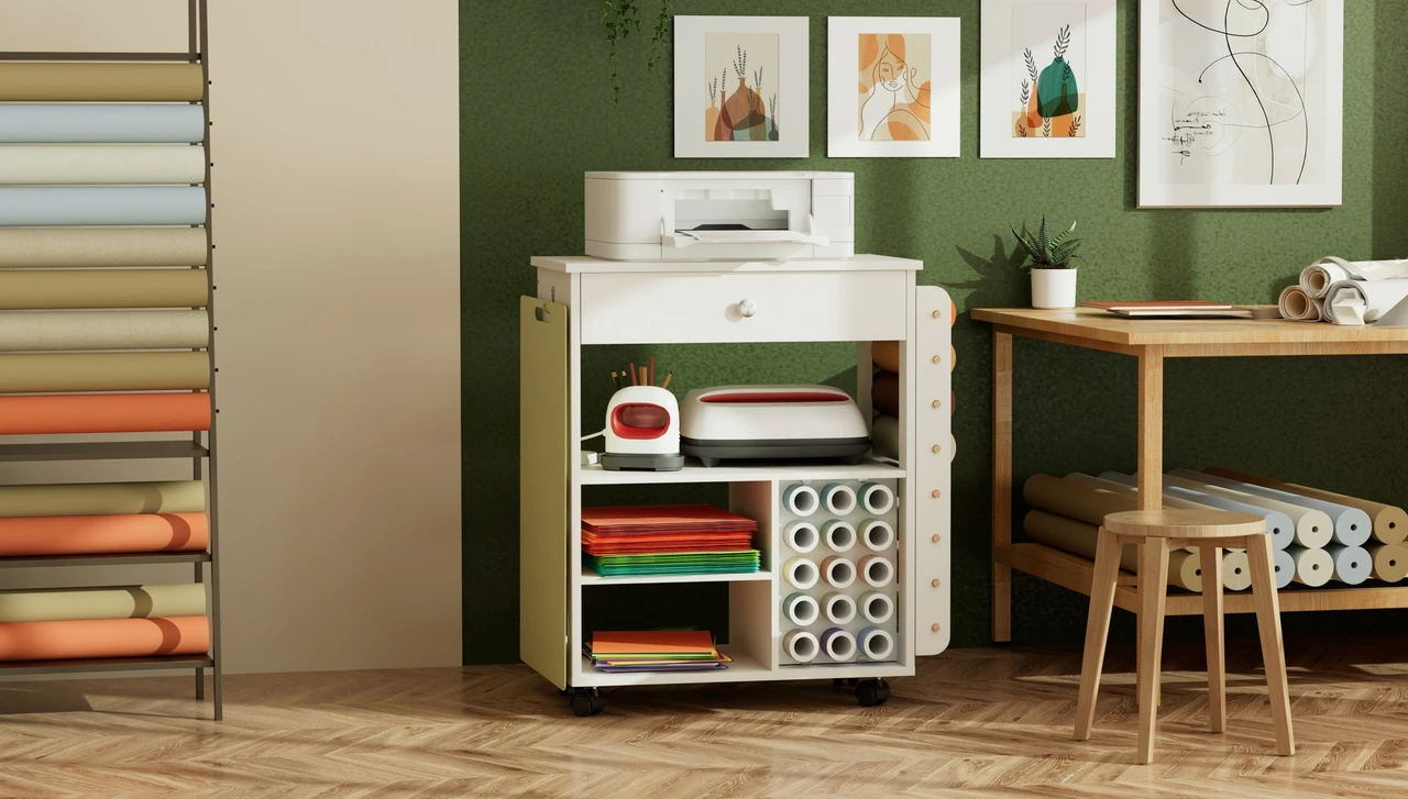 Craft cart in a green workspace interior